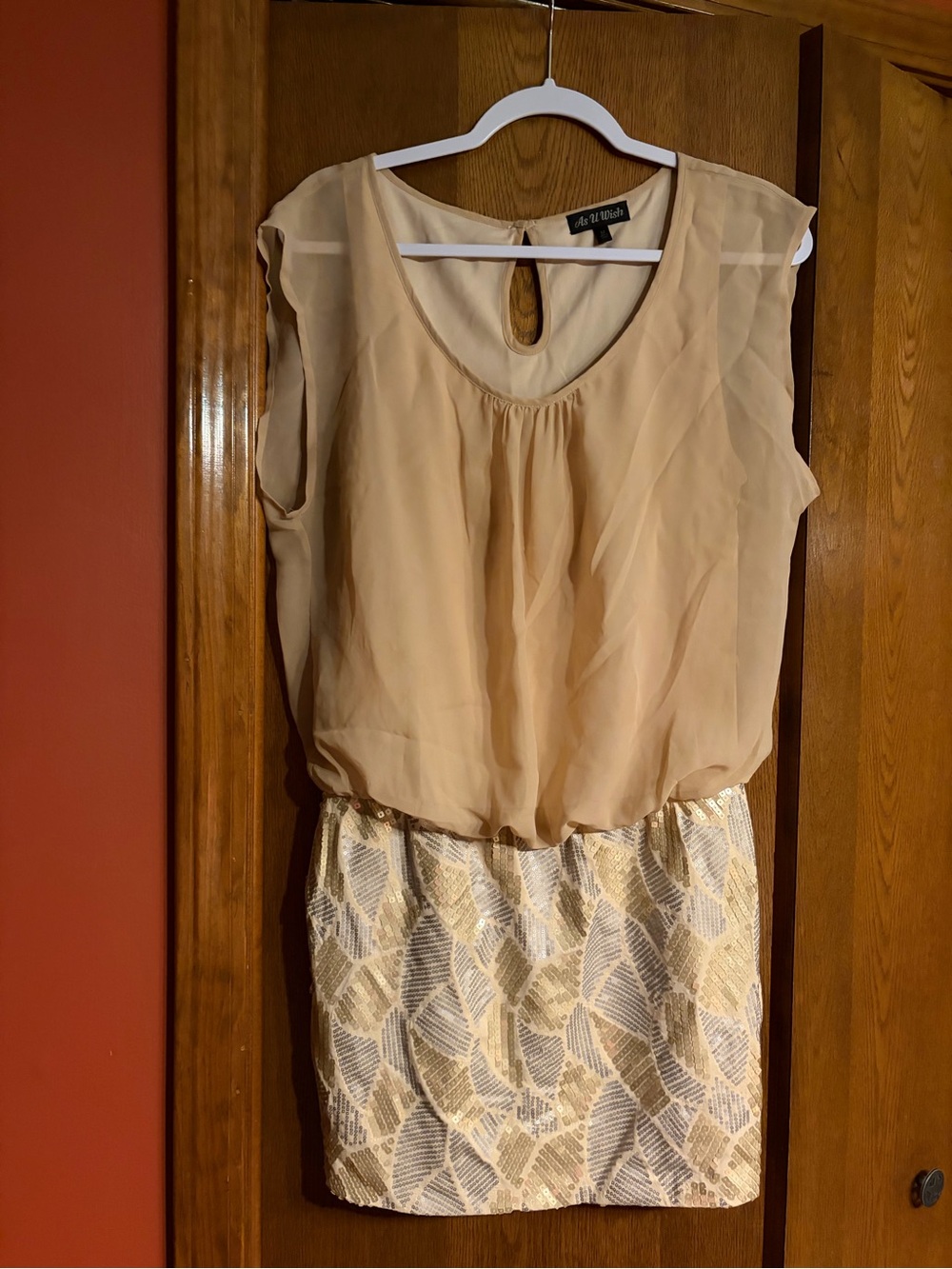 Y2K as you wish medium Beige Chiffon Blouson Dress with Sequin Skirt